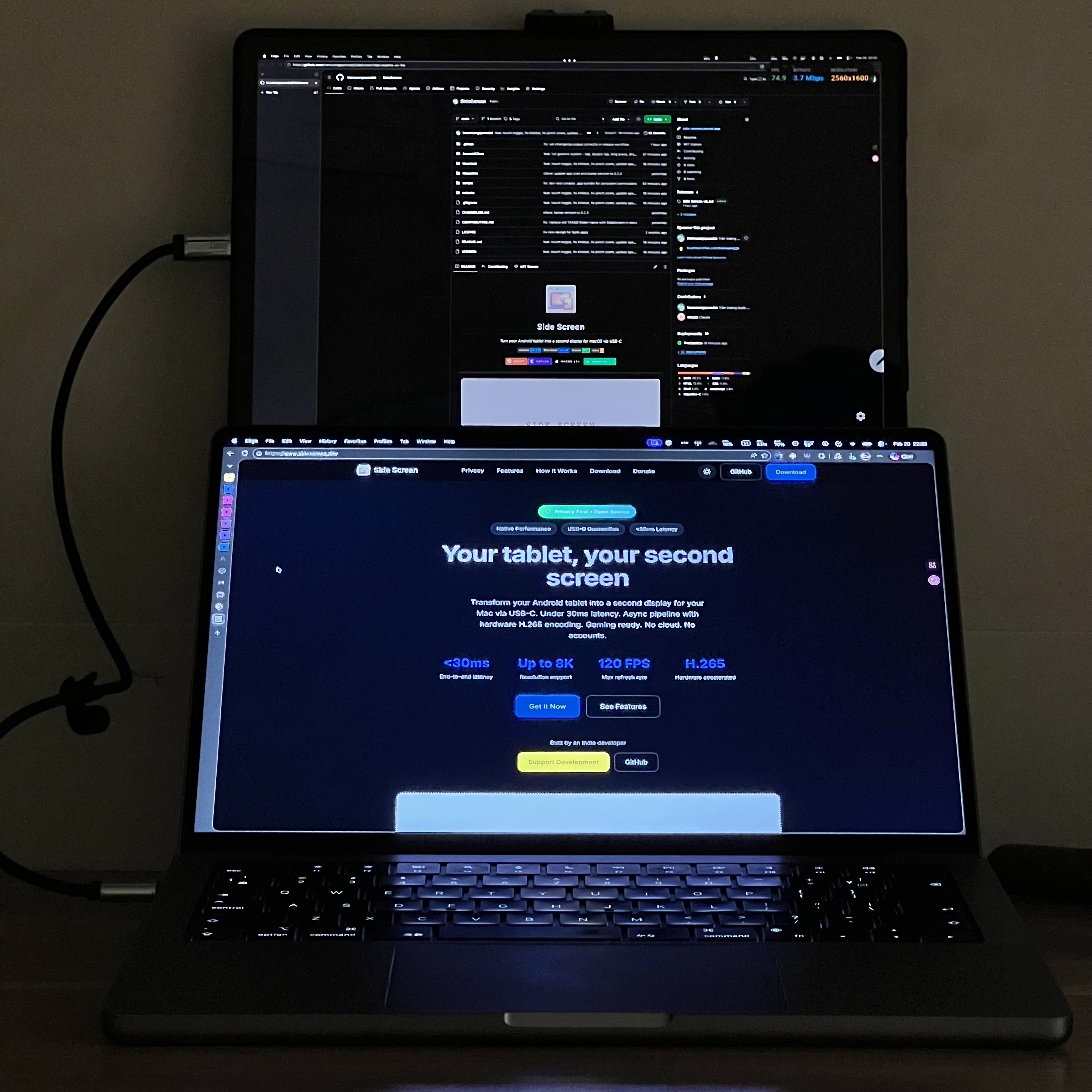 Side Screen — MacBook with Android tablet as second display via USB-C