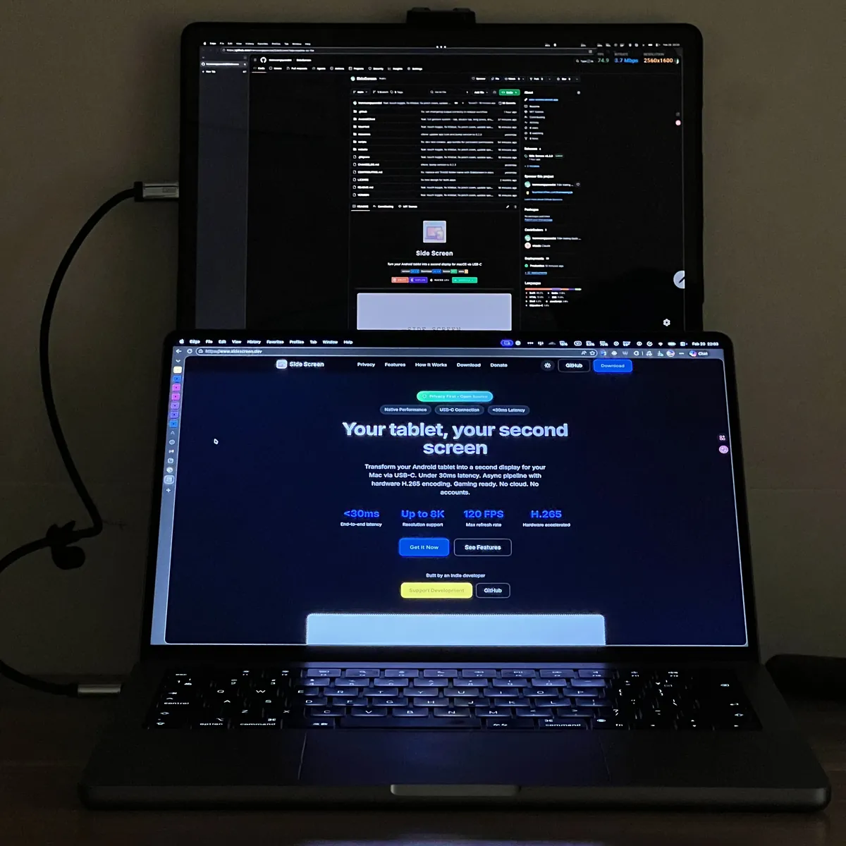 Side Screen — MacBook with Android tablet as second display via USB-C