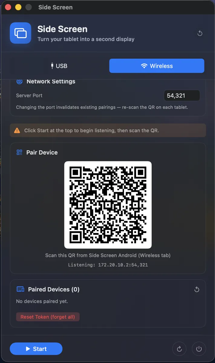 Side Screen wireless connection in action